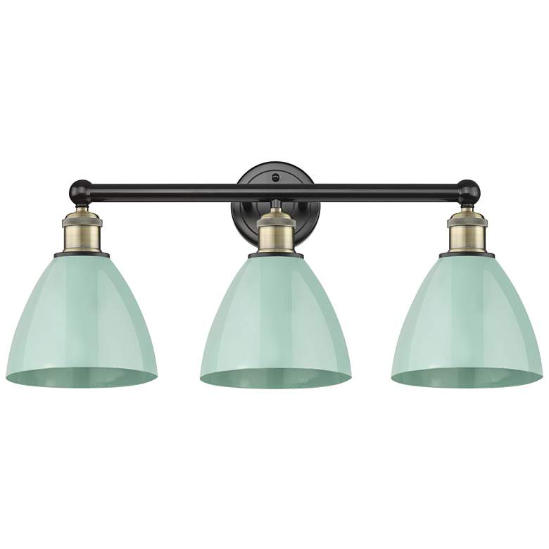 Image 1 Plymouth Dome 25.5"W 3 Light Black Brass Bath Light With Seafoam Shade