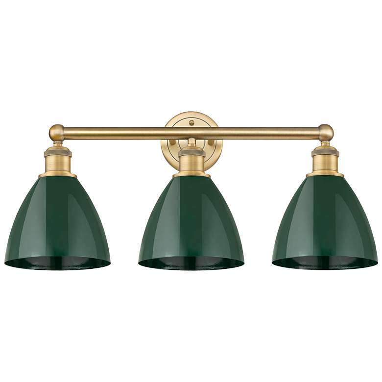 Image 1 Plymouth Dome 25.5"W 3 Light Brushed Brass Bath Light With Green Shade