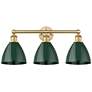 Plymouth Dome 25.5"W 3 Light Brushed Brass Bath Light With Green Shade