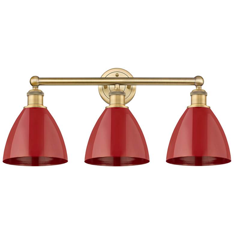 Image 1 Plymouth Dome 25.5"W 3 Light Brushed Brass Bath Vanity Light With Red