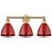 Plymouth Dome 25.5"W 3 Light Brushed Brass Bath Vanity Light With Red