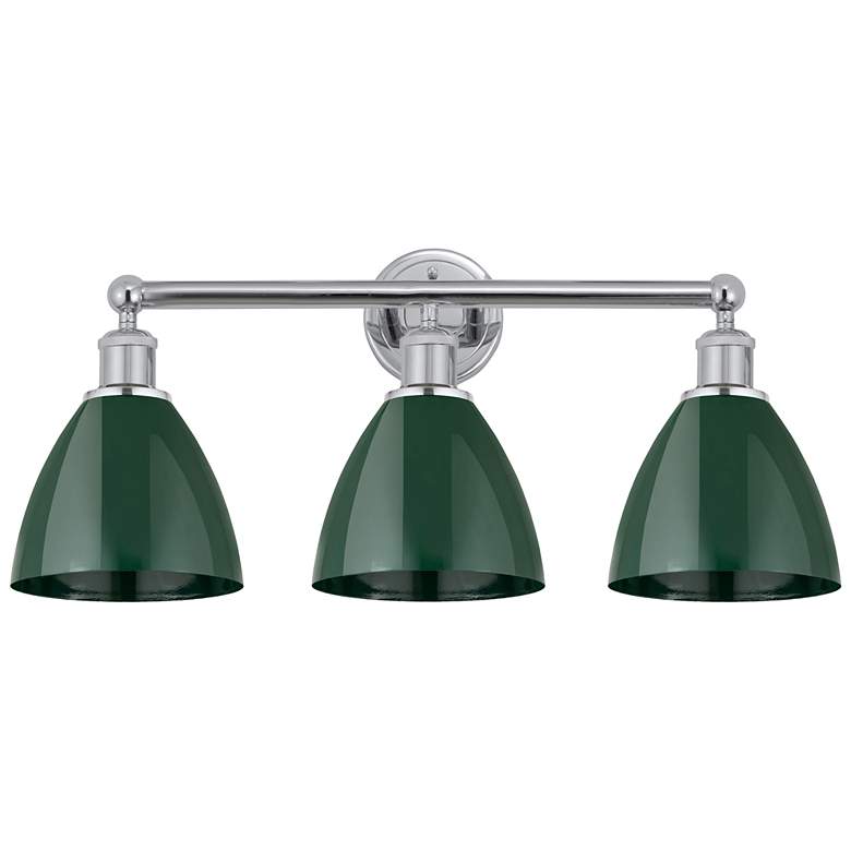 Image 1 Plymouth Dome 25.5"W 3 Light Polished Chrome Bath Light w/ Green Shade