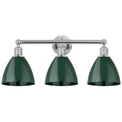 Plymouth Dome 25.5&quot;W 3 Light Polished Chrome Bath Light w/ Green Shade