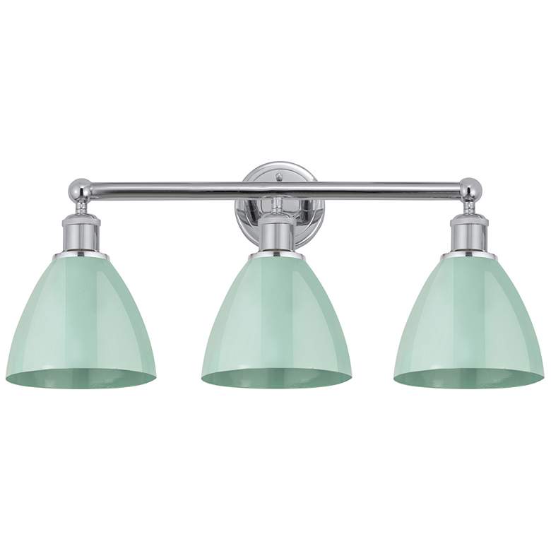 Image 1 Plymouth Dome 25.5"W 3 Light Polished Chrome Bath Light w/ Seafoam Sha