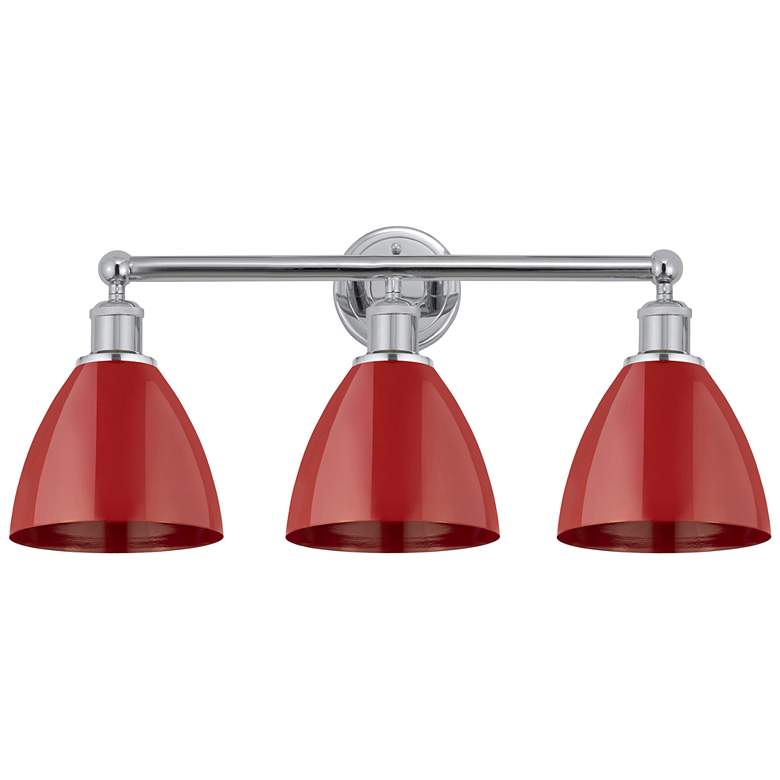 Image 1 Plymouth Dome 25.5 inchW 3 Light Polished Chrome Bath Vanity Light w/ Red 