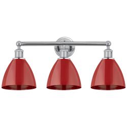 Plymouth Dome 25.5&quot;W 3 Light Polished Chrome Bath Vanity Light w/ Red