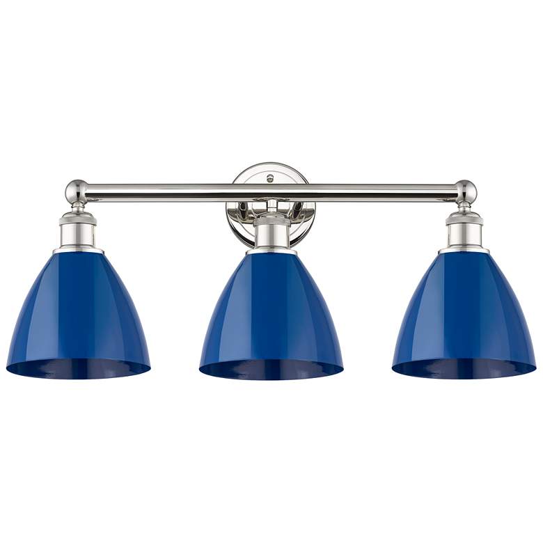 Image 1 Plymouth Dome 25.5 inchW 3 Light Polished Nickel Bath Light With Blue Shad