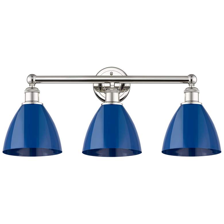 Image 1 Plymouth Dome 25.5"W 3 Light Polished Nickel Bath Light With Blue Shad