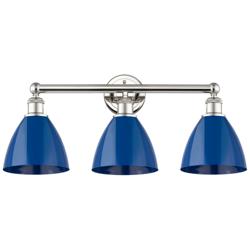 Plymouth Dome 25.5&quot;W 3 Light Polished Nickel Bath Light With Blue Shad