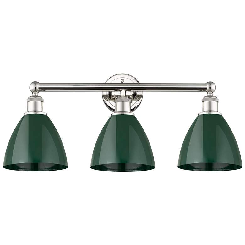 Image 1 Plymouth Dome 25.5"W 3 Light Polished Nickel Bath Light With Green Sha