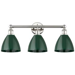 Plymouth Dome 25.5&quot;W 3 Light Polished Nickel Bath Light With Green Sha