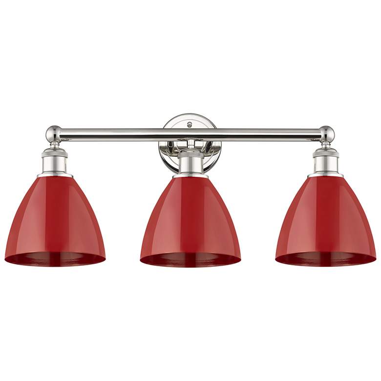Image 1 Plymouth Dome 25.5 inchW 3 Light Polished Nickel Bath Light With Red Shade