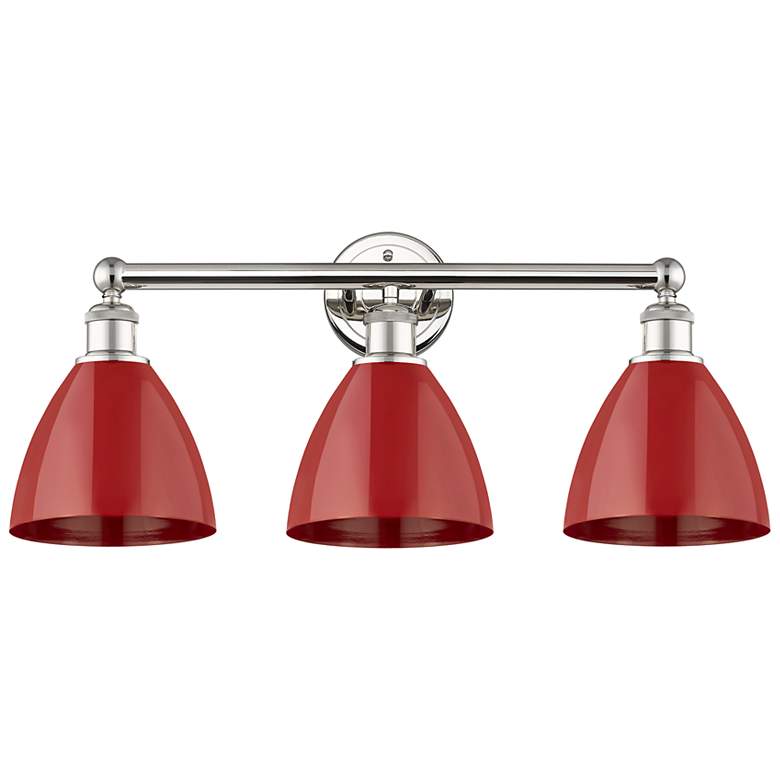 Image 1 Plymouth Dome 25.5"W 3 Light Polished Nickel Bath Light With Red Shade