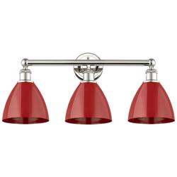 Plymouth Dome 25.5&quot;W 3 Light Polished Nickel Bath Light With Red Shade