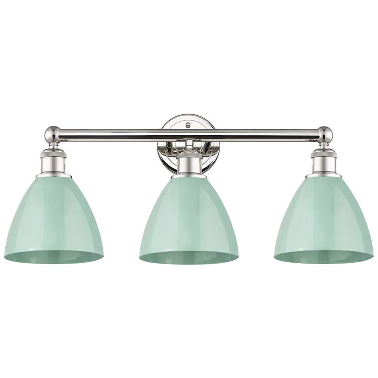 Image 1 Plymouth Dome 25.5 inchW 3 Light Polished Nickel Bath Light With Seafoam S