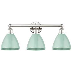 Plymouth Dome 25.5&quot;W 3 Light Polished Nickel Bath Light With Seafoam S