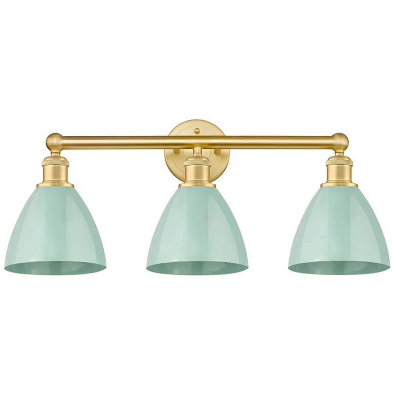 Image 1 Plymouth Dome 25.5"W 3 Light Satin Gold Bath Light With Seafoam Shade