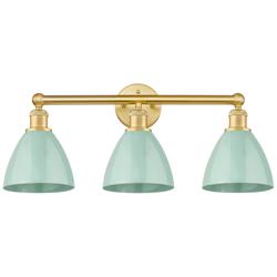 Plymouth Dome 25.5&quot;W 3 Light Satin Gold Bath Light With Seafoam Shade