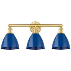 Plymouth Dome 25.5&quot;W 3 Light Satin Gold Bath Vanity Light With Blue Sh