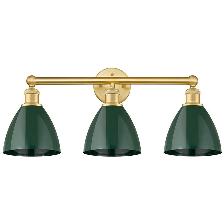 Image 1 Plymouth Dome 25.5"W 3 Light Satin Gold Bath Vanity Light With Green S