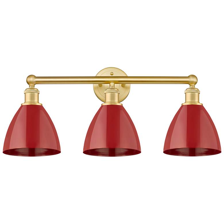 Image 1 Plymouth Dome 25.5"W 3 Light Satin Gold Bath Vanity Light With Red Sha