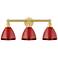 Plymouth Dome 25.5"W 3 Light Satin Gold Bath Vanity Light With Red Sha