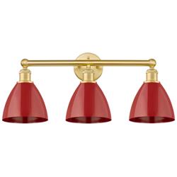 Plymouth Dome 25.5&quot;W 3 Light Satin Gold Bath Vanity Light With Red Sha