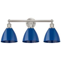 Plymouth Dome 25.5&quot;W 3 Light Satin Nickel Bath Vanity Light w/ Blue Sh