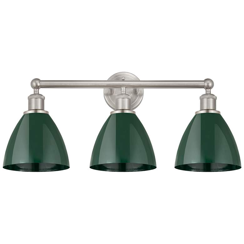 Image 1 Plymouth Dome 25.5"W 3 Light Satin Nickel Bath Vanity Light w/ Green S