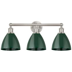 Plymouth Dome 25.5&quot;W 3 Light Satin Nickel Bath Vanity Light w/ Green S