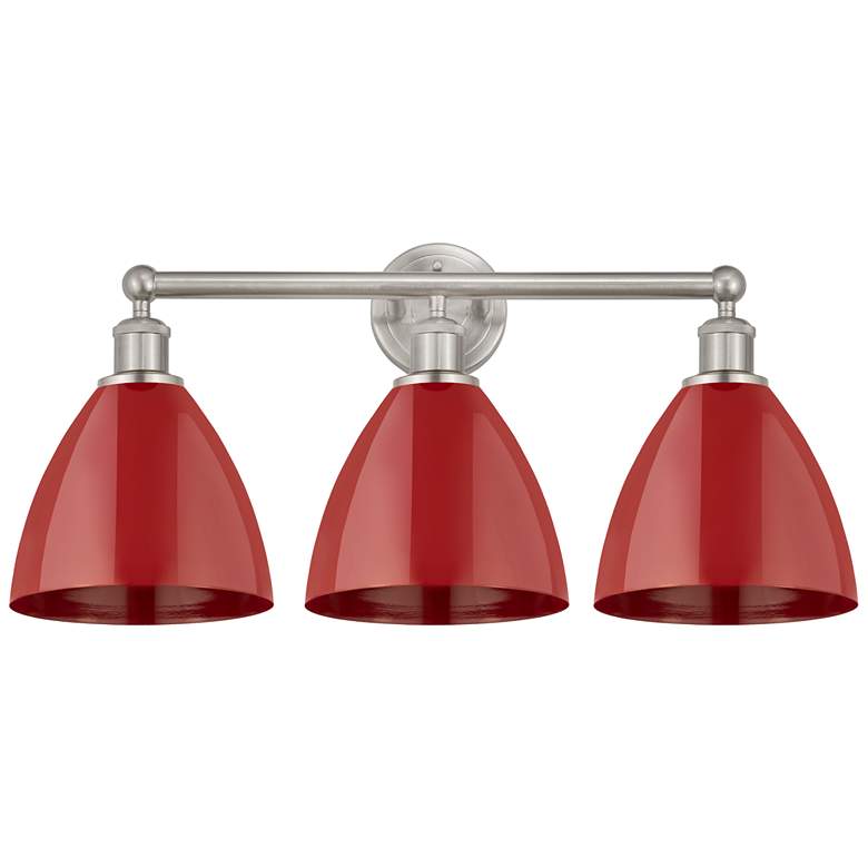 Image 1 Plymouth Dome 26" 3-Light Brushed Satin Nickel Bath Light w/ Red Shade