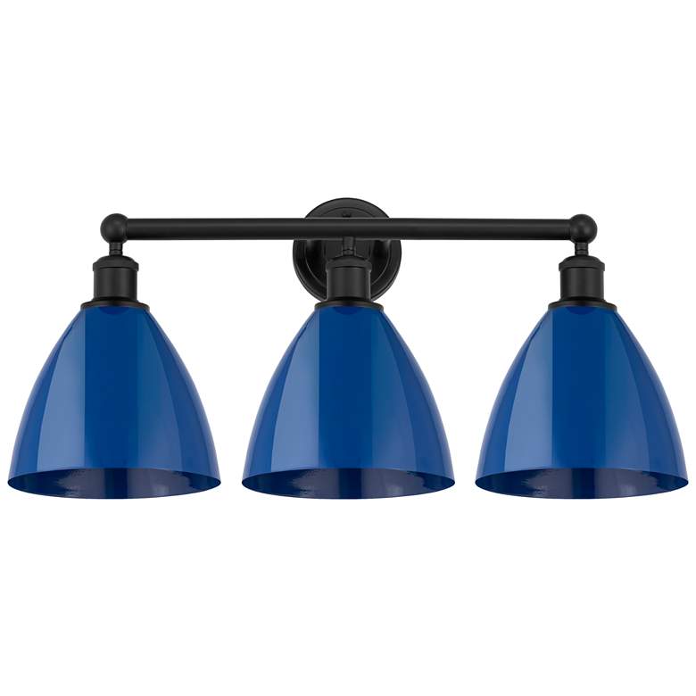 Image 1 Plymouth Dome 26" 3-Light Matte Black Bath Light w/ Blue Shade