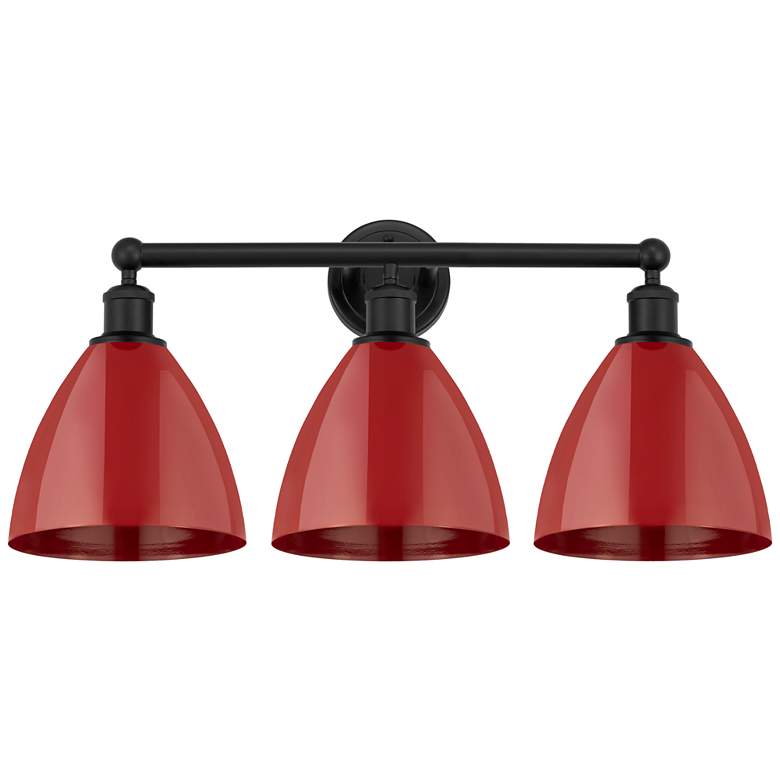 Image 1 Plymouth Dome 26" 3-Light Matte Black Bath Light w/ Red Shade