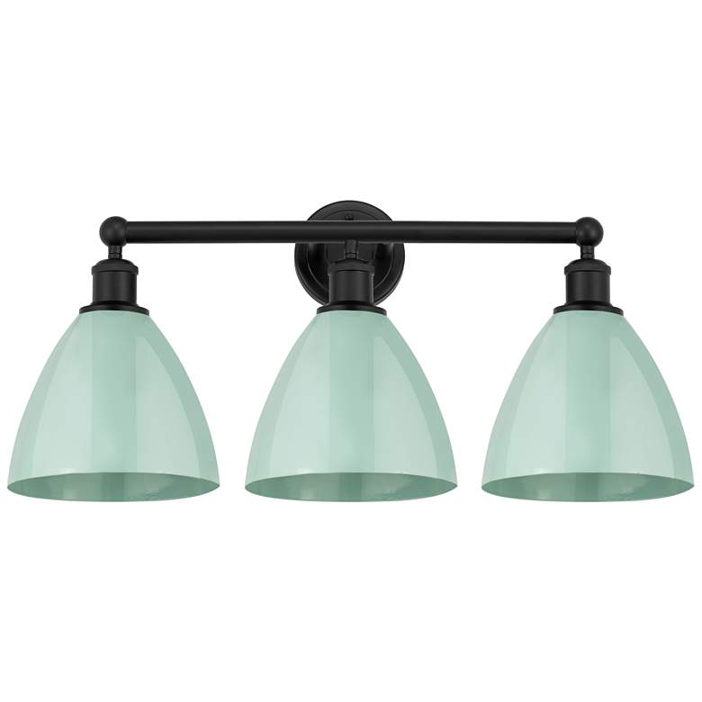 Image 1 Plymouth Dome 26" 3-Light Matte Black Bath Light w/ Seafoam Shade