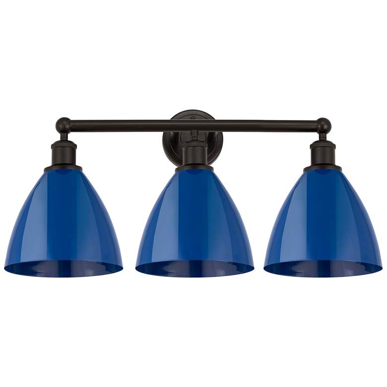 Image 1 Plymouth Dome 26" 3-Light Oil Rubbed Bronze Bath Light w/ Blue Shade
