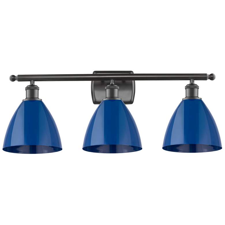 Image 1 Plymouth Dome 27.5" Wide 3 Light Bronze Bath Vanity Light w/ Blue Shad