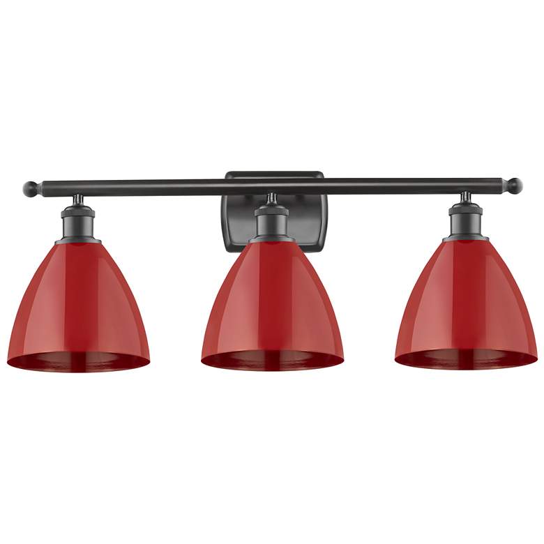 Image 1 Plymouth Dome 27.5" Wide 3 Light Bronze Bath Vanity Light w/ Red Shade