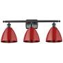 Plymouth Dome 27.5" Wide 3 Light Bronze Bath Vanity Light w/ Red Shade