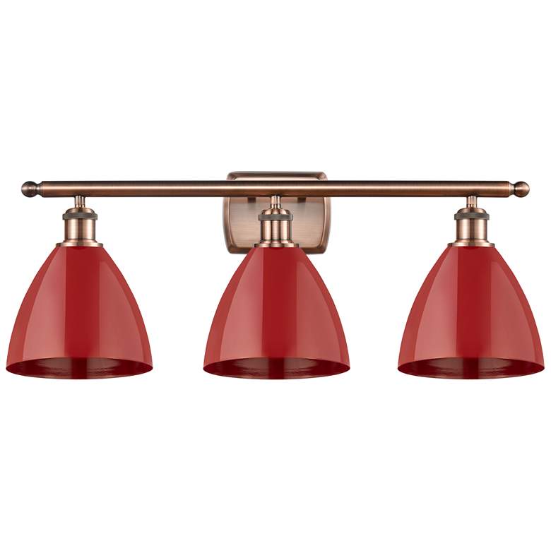 Image 1 Plymouth Dome 27.5" Wide 3 Light Copper Bath Vanity Light w/ Red Shade