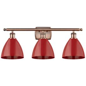 Plymouth Dome 27.5" Wide 3 Light Copper Bath Vanity Light w/ Red Shade Plymouth Dome 27.5" Wide 3 Light Copper Bath Vanity Light w/ Red Shade