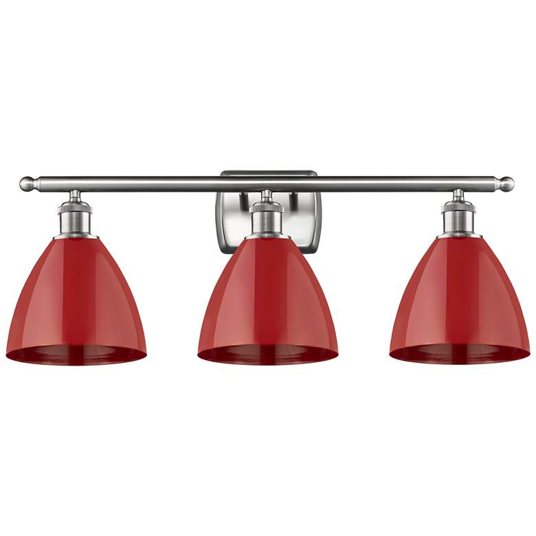Image 1 Plymouth Dome 27.5 inchW 3 Light Brushed Nickel Bath Light w/ Red Shade