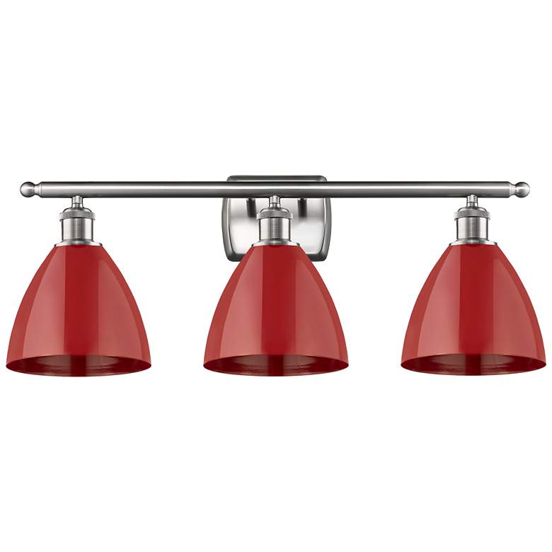 Image 1 Plymouth Dome 27.5"W 3 Light Brushed Nickel Bath Light w/ Red Shade