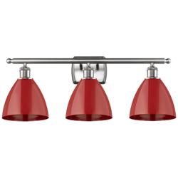 Plymouth Dome 27.5"W 3 Light Brushed Nickel Bath Light w/ Red Shade