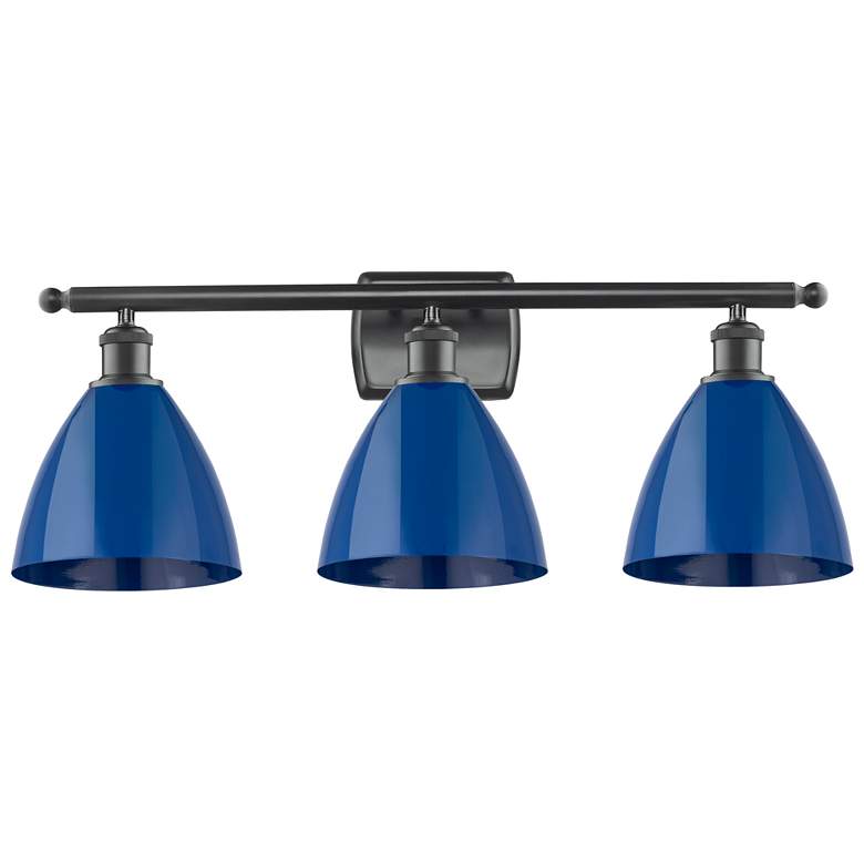 Image 1 Plymouth Dome 27.5"W 3 Light Matte Black Bath Vanity Light w/ Blue Sha