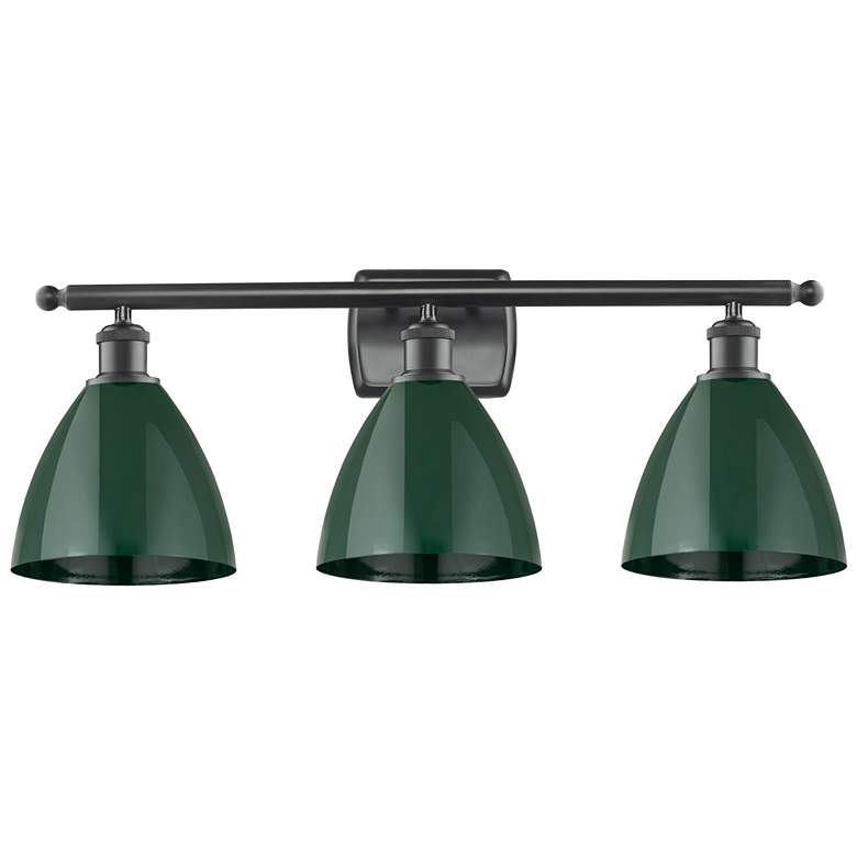 Image 1 Plymouth Dome 27.5"W 3 Light Matte Black Bath Vanity Light w/ Green Sh