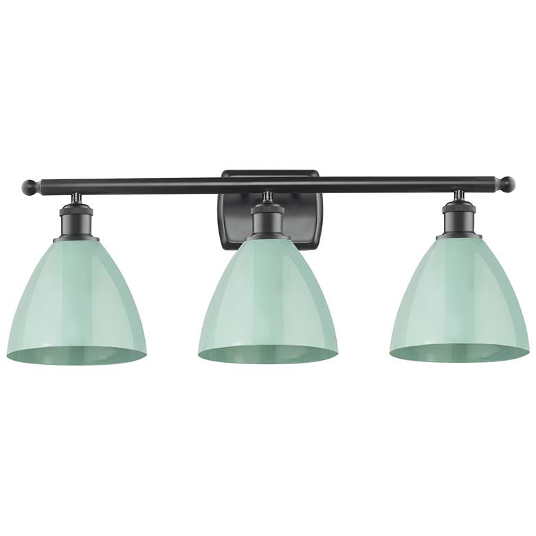 Image 1 Plymouth Dome 27.5"W 3 Light Matte Black Bath Vanity Light w/ Seafoam