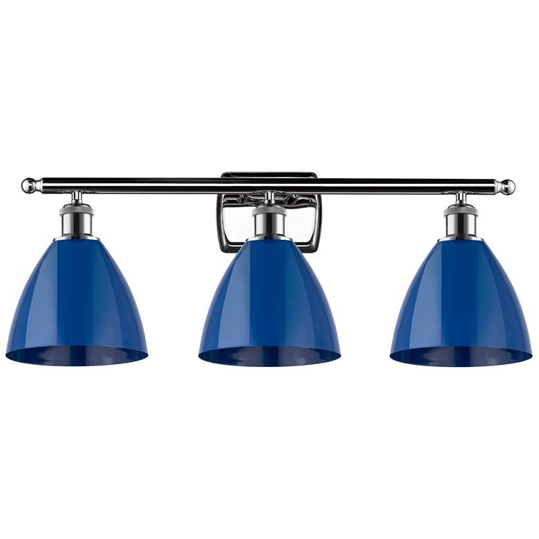 Image 1 Plymouth Dome 27.5"W 3 Light Polished Chrome Bath Light w/ Blue Shade