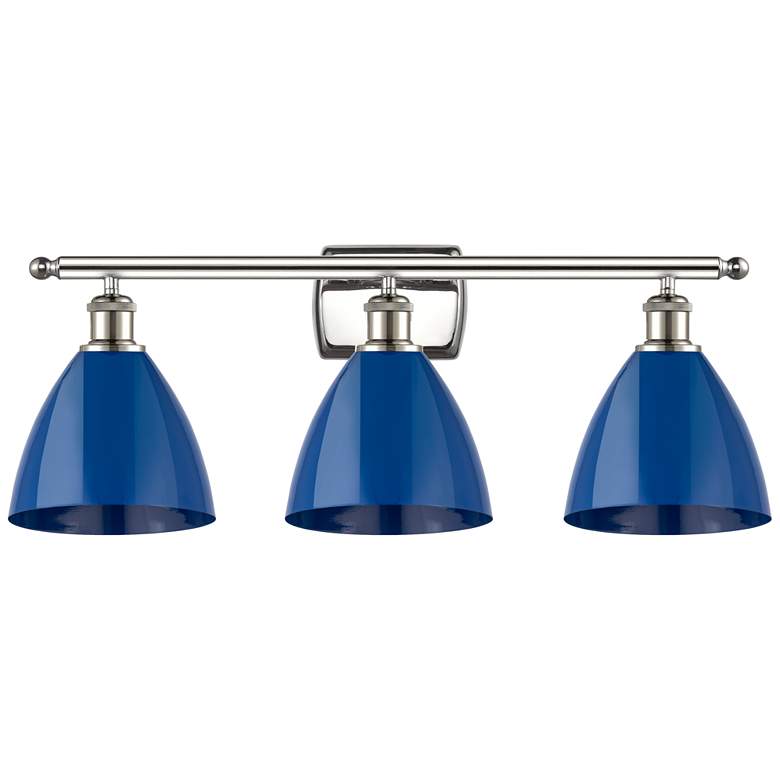 Image 1 Plymouth Dome 27.5"W 3 Light Polished Nickel Bath Light w/ Blue Shade