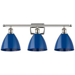 Plymouth Dome 27.5"W 3 Light Polished Nickel Bath Light w/ Blue Shade