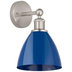 Plymouth Dome 3&quot; High Satin Nickel Sconce With Blue Shade
